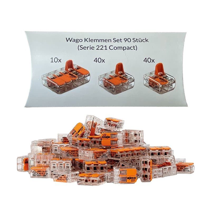 Wago Lot de 90 bornes série 221 Compact 2, 3 et 5 broches 221-412 221-413 221-415 orange