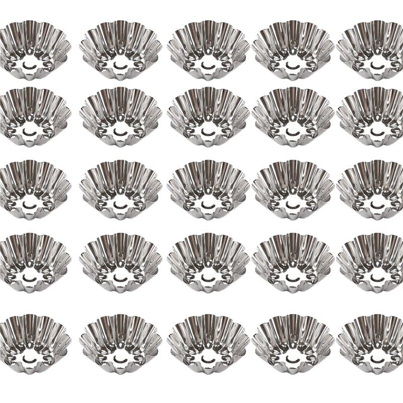 Yxmohala Lot de 25 moules à gâteau réutilisables en acier inoxydable, argenté, idéal pour la cuisson de gâteaux, biscuits, muffi
