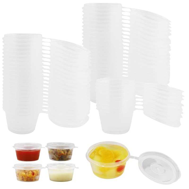 100 Pièces Pots à Sauce en Plastique avec Couvercle, 25ml Petit pot conservation Boîte à Sauce Transparente Boîtes de Alimentair