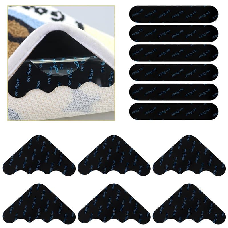 Anti Derapant Tapis,12 Pcs Rug Grippers,Antiderapant Autocollants de Tapis,Anti Glisse Tapis Réutilisable, Tapis Antidérapant po