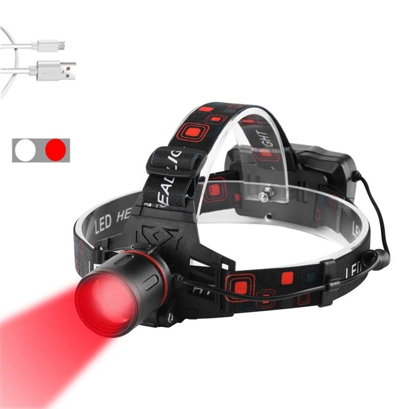 WESLITE Lampe Frontale Rouge, Puissante Lampes Frontales LED Rechargeable avec Lumière Rouge Phare de Chasse Zoom Capable pour l