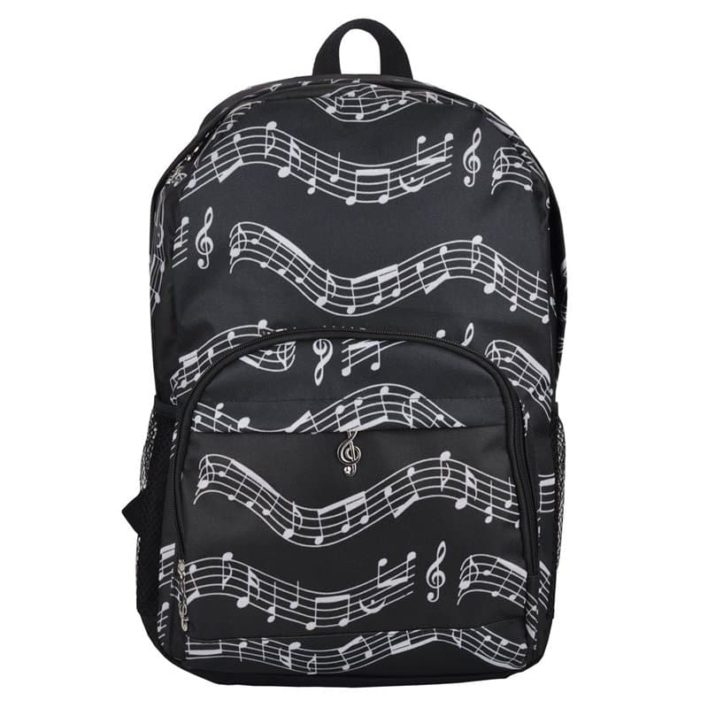 PUNK Sac à dos d’écolier à motifs de notes de musique, tissu Oxford (4 couleurs) Musical notes patterns black