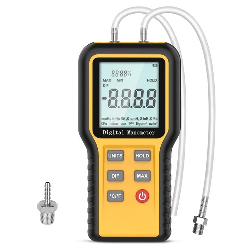 Manomètre Numérique, Manomètre Testeur de Pression de Gaz, Résolution FSO ± 0,3%, 12 Unités Air Pressure Guage Différentielle,HV