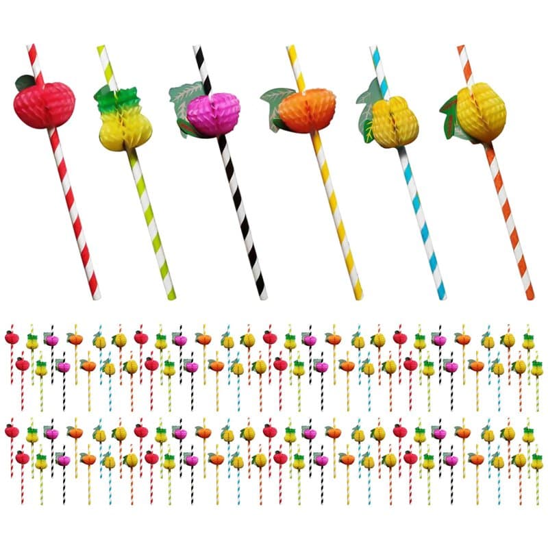 Lot De 100 Pailles À Boire En Forme De Fruit, Accessoires Pour Boissons, Cocktails, Pailles En Papier 3D, Pailles Artificielles,