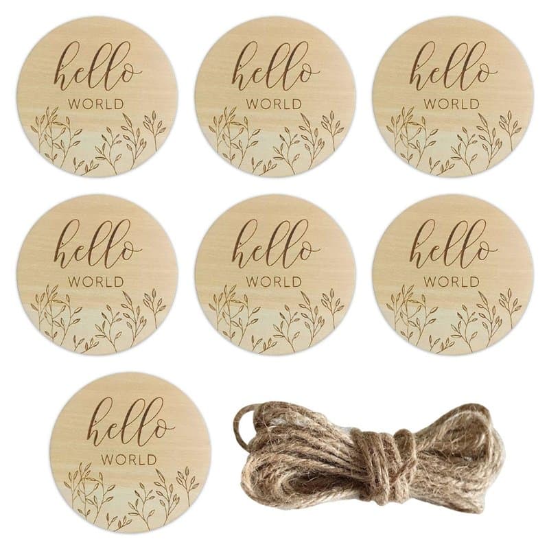 7 Morceaux De Cartes De Bébé Marquantes, 1 Morceau De Ficelle, Des Copeaux De Bois Pour Accessoires De Bébé, Des Copeaux De Bois
