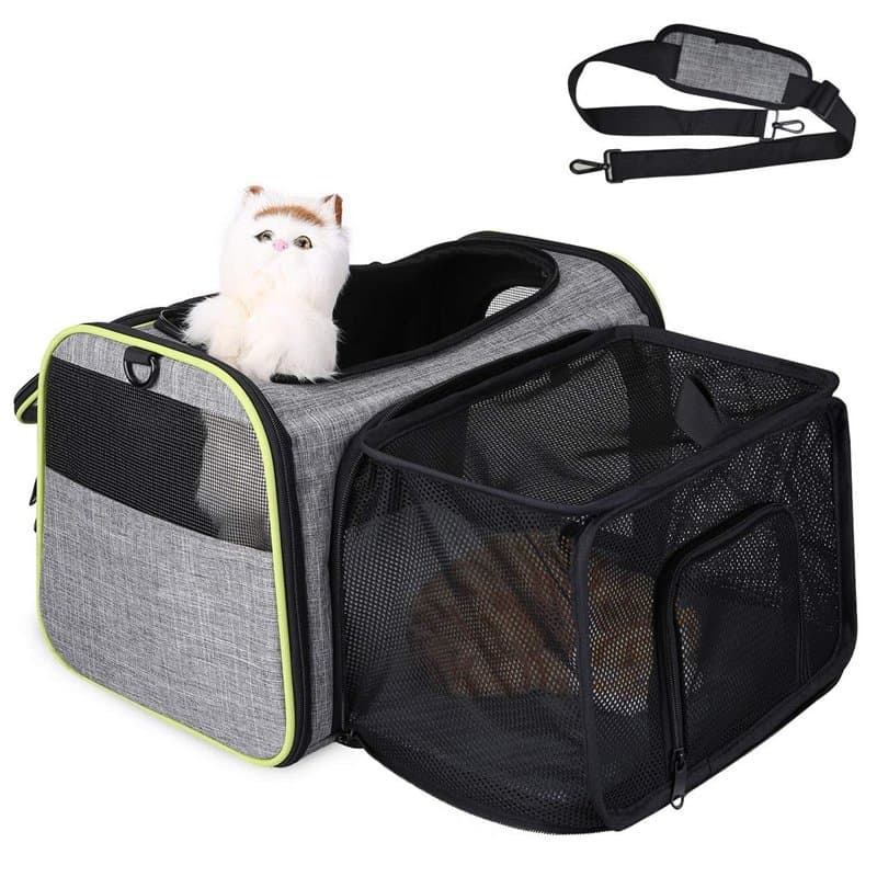 TAMOWA Sac de Transport Chat Chien Extensible et Autres Animaux de Compagnie, Filet Respirant, Spacieux, Pliable, avec Matelas e