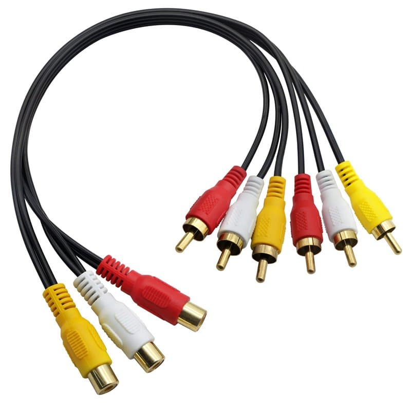 Câble répartiteur audio vidéo 3 RCA femelles vers 6 RCA mâles, adaptateur AV pour TV, DVD, décodeur, etc. - 0,3 m.