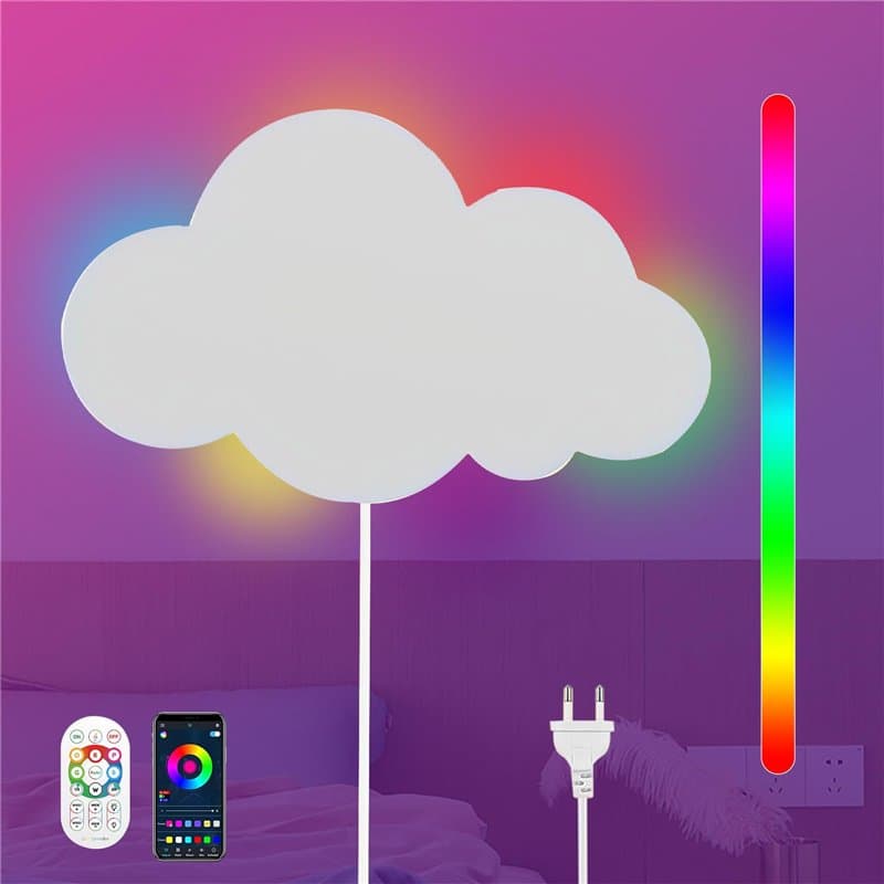 LED Applique Murale Chambre Enfant RGB Dimmable Lampe Murale avec Télécommande et APP Veilleuse Moderne RGB à Intensité Variable