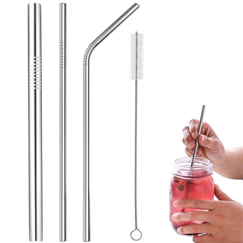 WOLMIK Pailles en acier inoxydable – 3 pailles réutilisables en métal avec nettoyeur de pailles, paille boba extra large de 12 m
