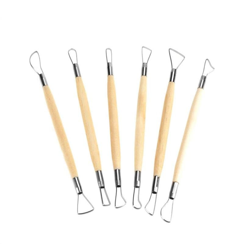 6Pcs Outil Sculpture Argile, Outil de Poterie Sculpture Argile Burin Ensemble De Sculpture Poterie Manche En Bois Kit De Sculptu