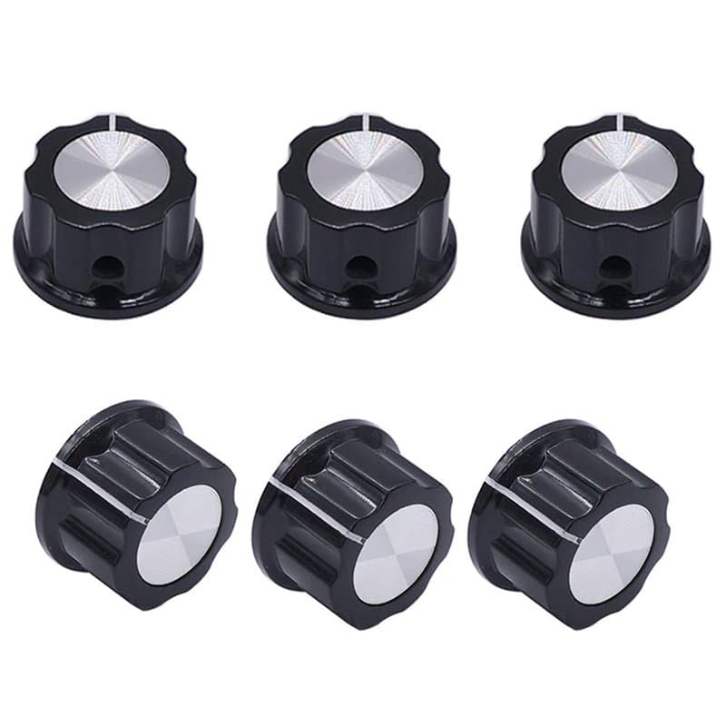 CENPEK Lot de 6 boutons rotatifs argentés pour potentiomètre 3590s de diamètre Diamètre supérieur : 23 mm A03-6,4 mm