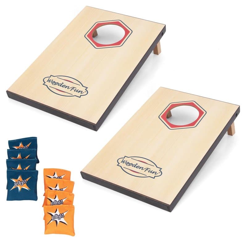 Cornhole Jeu de lancer d'extérieur pour enfants et adultes avec 8 sacs de sable et 2 planches de cornhole