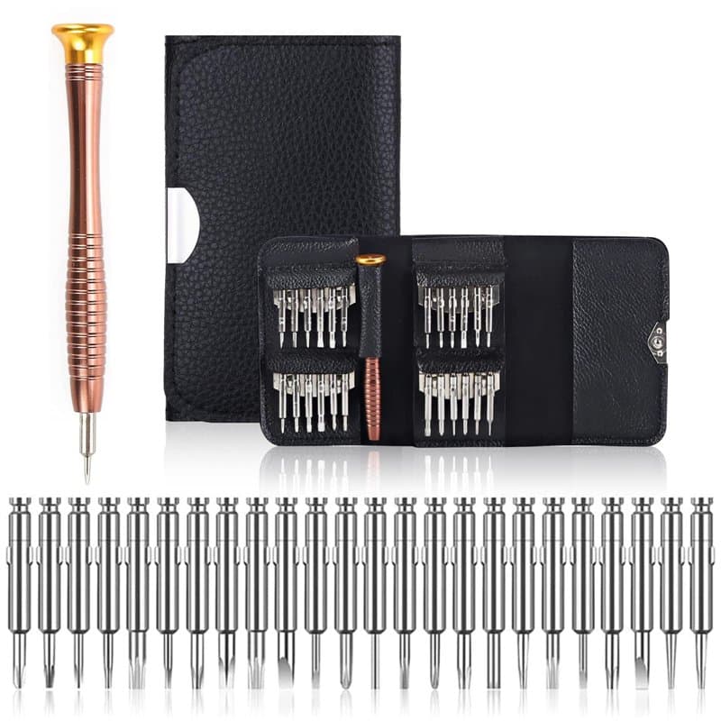 Vakki Tournevis Précision Mini 25 en 1 Kit de Tournevis Précision Outils de Réparation, Tournevis Outils Set étui en Cuir pour i