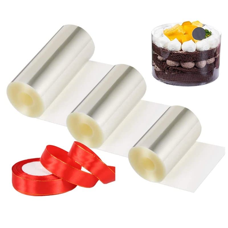 Loopunk Lot de 3 rouleaux de gâteaux transparents en acétate de vinyle, 20 mm de large, transparents, feuilles d'accord, film po