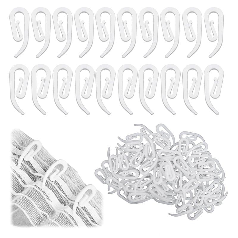 UKOFEW Crochet Rideau Rail,100 Pièces Crochets de Rideaux,28 x 12 mm Crochets de Rideau en Plastique pour Rideau de Douche,Ridea