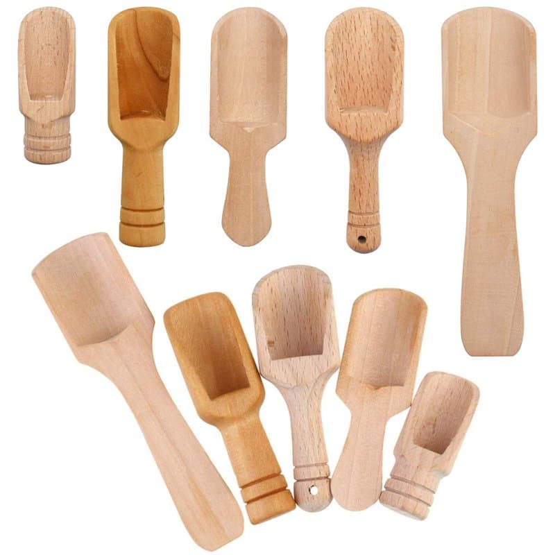 RoadLoo Mini Cuillères en Bois - 10 Pcs Pelle Doseuse Courte pour Sel, Épices, Haricots, Lait en Poudre, Café - Ustensiles de Cu