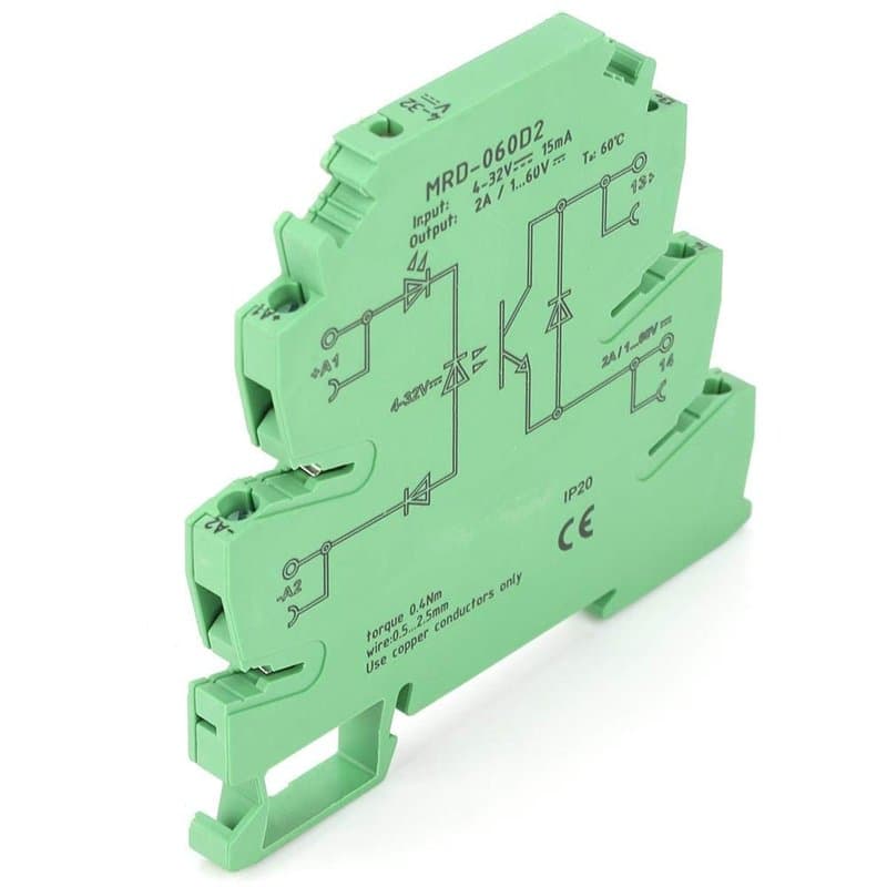 MRD-060D2 Module de relais, Module de Relais Statique Entrée CC 4-32 V Sortie CC 1-60 V Ultra Mince Module Relais 6,2 mm TS-35 I