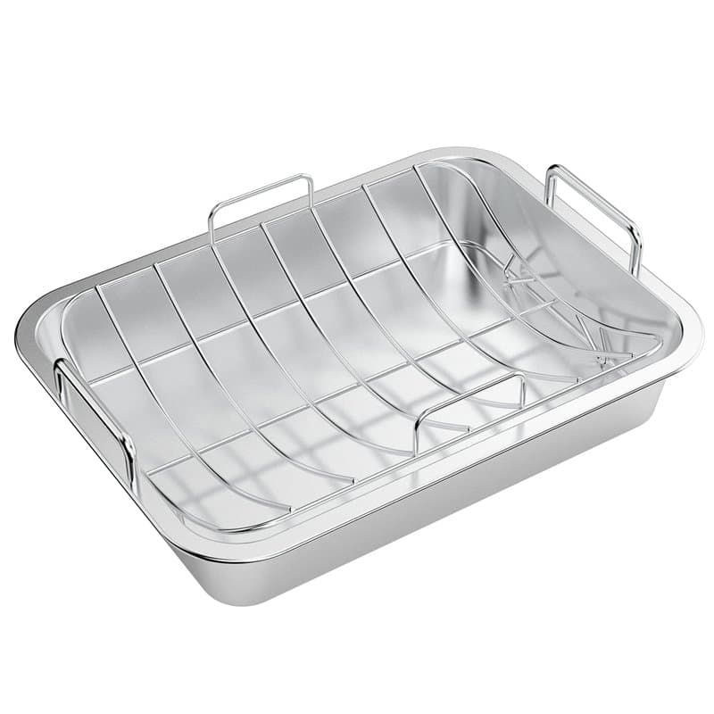 onlyfire Plat à Rôtir avec Grille en INOX, Plat à Four Rectangulaire pour Poulet/Dinde/Volaille/Légumes