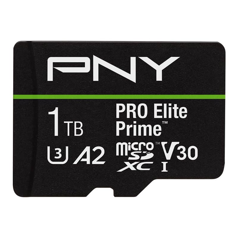 PNY Carte microSDXC 1TB Pro Elite Prime Class 10 U3 V30 A2 + Adaptateur SD - jusqu'à 200MB/s, Class 10, U3, V30, A2, 4K UHD, Ful