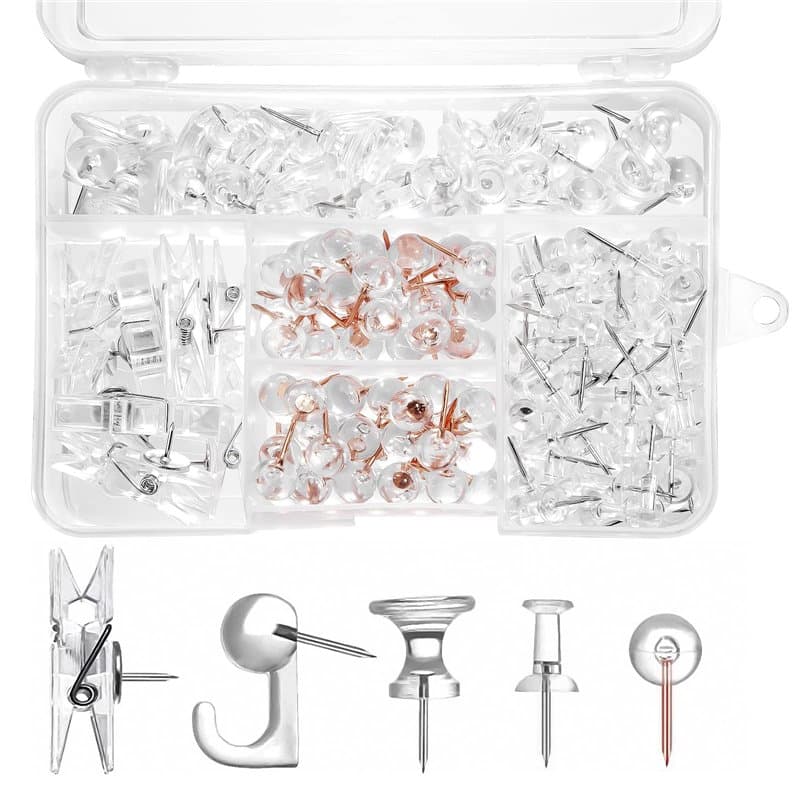 Punaises Transparentes, 200 Pièces Épingles en Plastique avec Boîte de Rangement, Punaises Décoratives avec Points en Acier pour