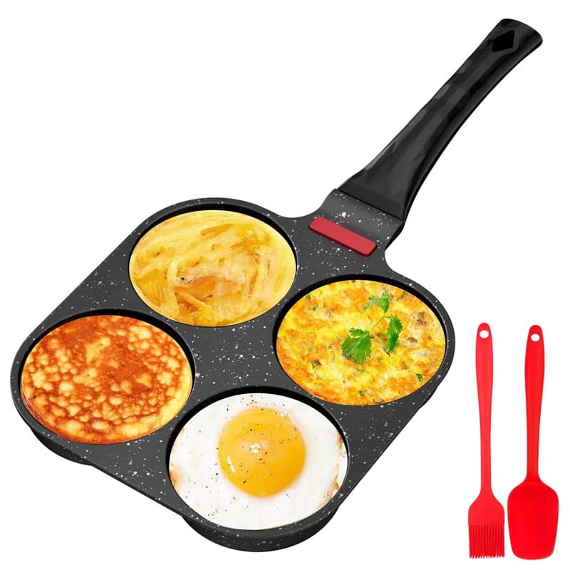 Traxenta poele a pancakes, antiadhésive en aluminium pour poêle à pancake à 4 trous, appareil pancake avec Brosse à Huile de Sil