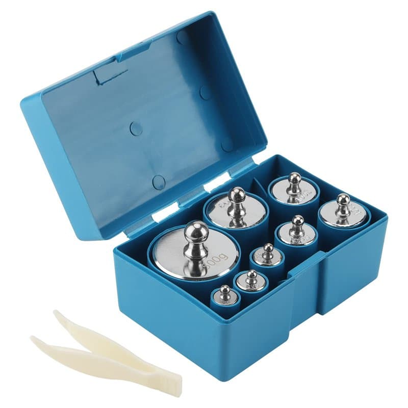 ZEONHEI Lot de 8 poids d'étalonnage M2, 1 kg, poids d'étalonnage, 10 g, 20 g, 50 g, 100 g, 200 g, 500 g, poids en acier de préci