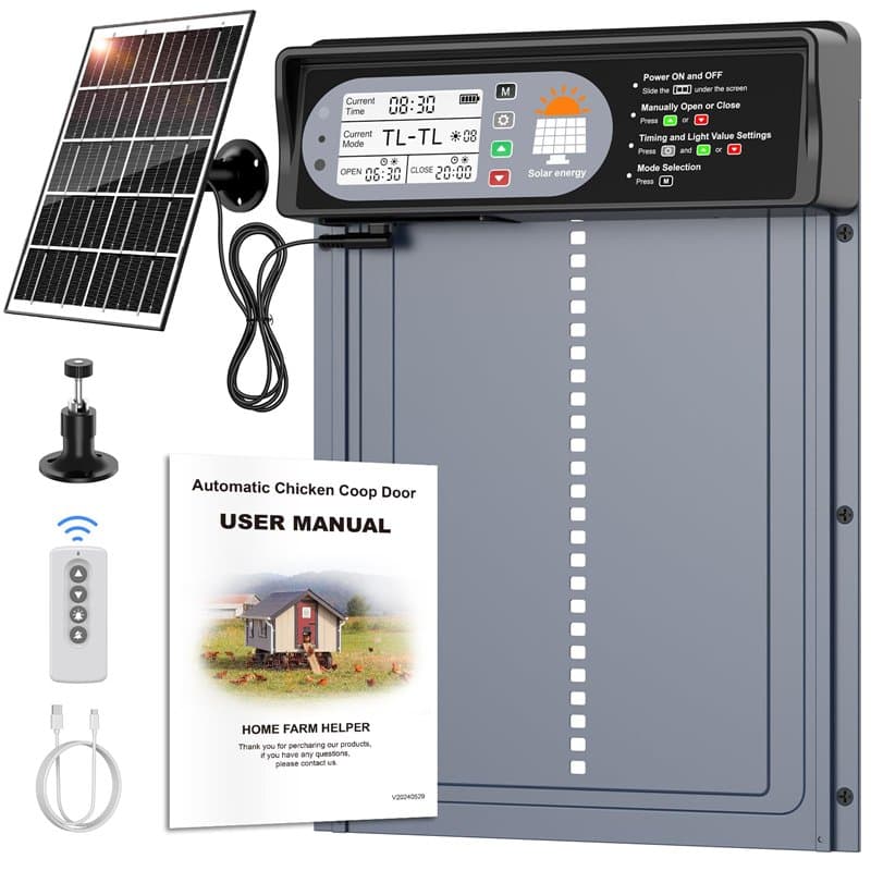 Porte Poulailler Automatique Solaire avec Affichage LED, CHAMUTY Porte Automatique Poulailler en Aluminium avec Capteur de Lumiè