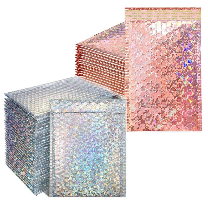 Enveloppes à Bulles,RoadLoo 40 Pièces Enveloppes Rembourrées Enveloppes de Coussin Holographiques Métalliques Bulle Mailer Envel