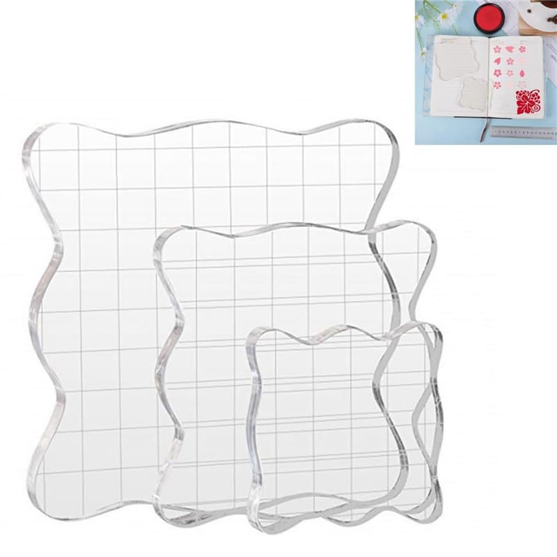 Blocs de Tampons Acrylique,3 pièces Bloc Acrylique,2,5/5/7,5 cm Stamp Bloquer,Blocs de tampons Transparents,Tampons Encreur,Bloc