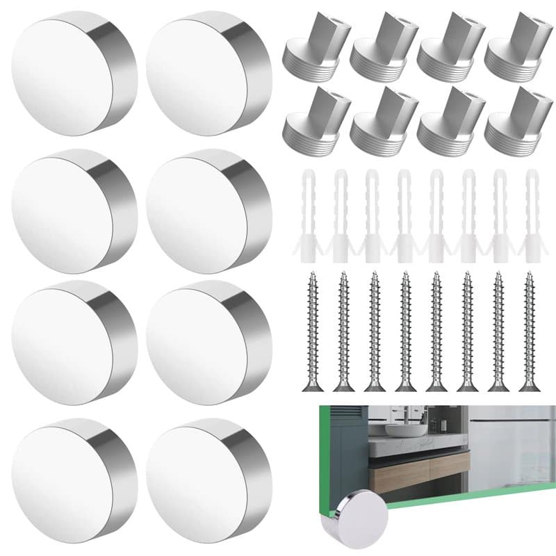 Lot de 8 supports de miroir, distance du mur de 0 mm, support de miroir mural, clip en verre pour accrocher une enseigne en acry