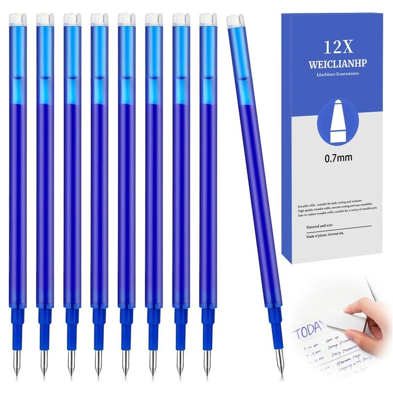 12 Recharges pour Stylo Gel Effaçable, compatibles avec Pilot FriXion Ball, Clicker et Eberhard Faber, Pointe 0,7 mm, Rechargeab