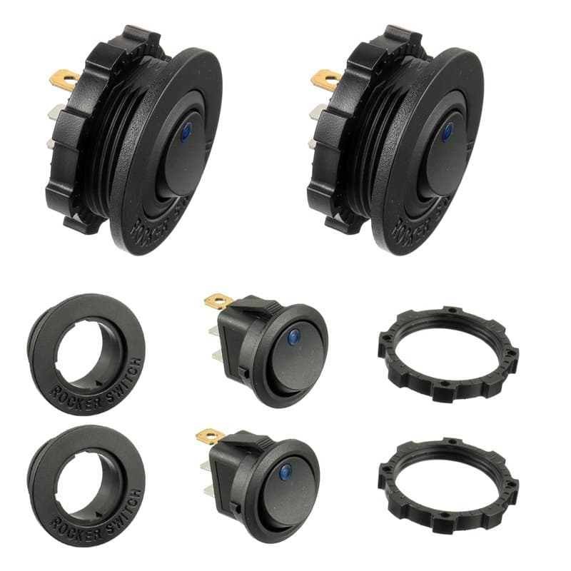 HUAREW Interrupteur d'éclairage LED rond bleu KCD1-8 12V 20A Interrupteur à bascule étanche pour véhicules marins et divers Inte