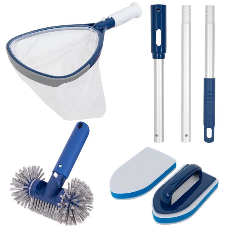 POOLAZA Kit de Nettoyage pour Piscine, Durable, Spa Skimmer et brosses avec poignée antidérapante et pôles en Aluminium de 91.5c