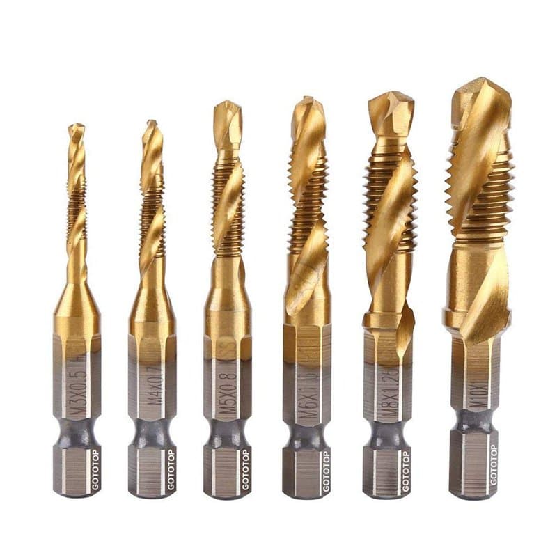 Lot de 6 tarauds hélicoïdaux métriques en acier rapide avec revêtement en titane M3 M4 M5 M6 M8 M10,enduit de titan, métrique HS