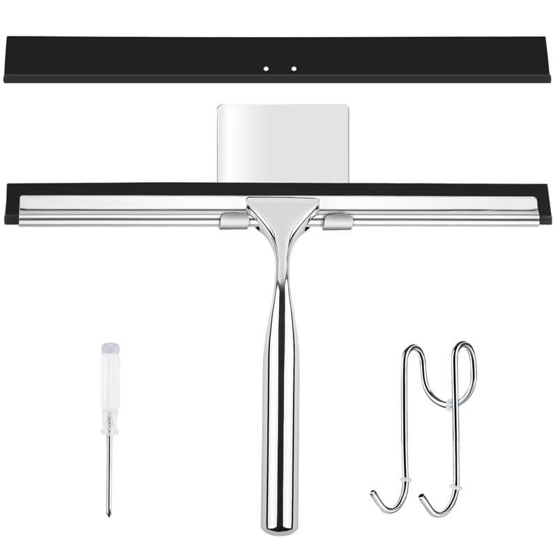 WUFANC 25CM Raclette Douche INOX, Raclette de Douche avec 2 Lèvre en Caoutchouc et 1 Crochet, Raclette Vitre Douche Pas Besoin d
