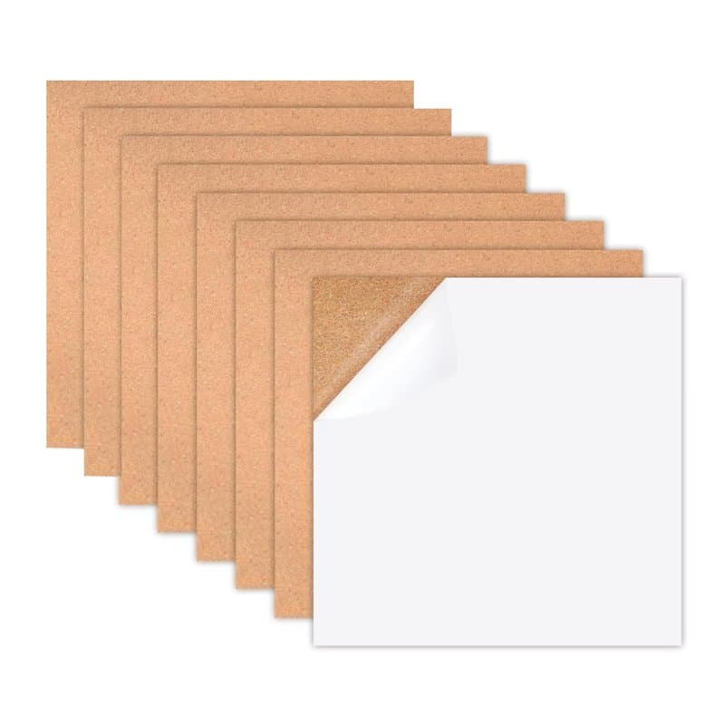 DERJDISF Tableau en Liège Autocollant, Plaques de 1mm D'épaisseur, 30 x 30cm Feuilles Auto-Adhésif Carrés, pour Travaux Manuels