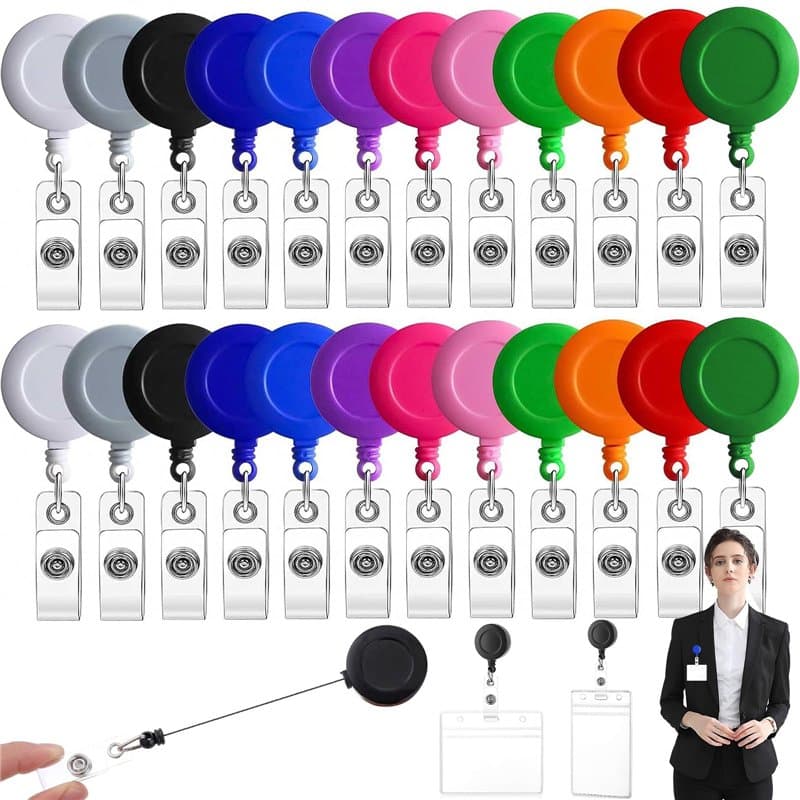24 Pièces clip de badge rétractable, Porte badge Multicolore Enrouleur, Bobine de titulaire de carte d'identité avec Yoyo et Cor
