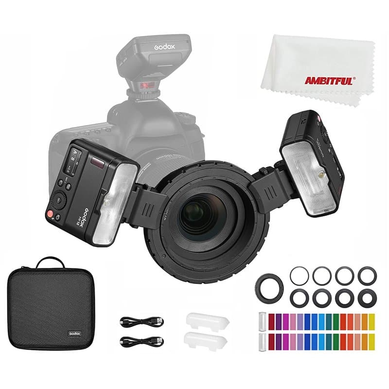 Godox MF12 MF12-K2 12W Flash Macro, contrôle sans Fil 2.4G, Mode TTL/M, Batterie au Lithium 3.7V/6.29W intégrée comme Flash TTL