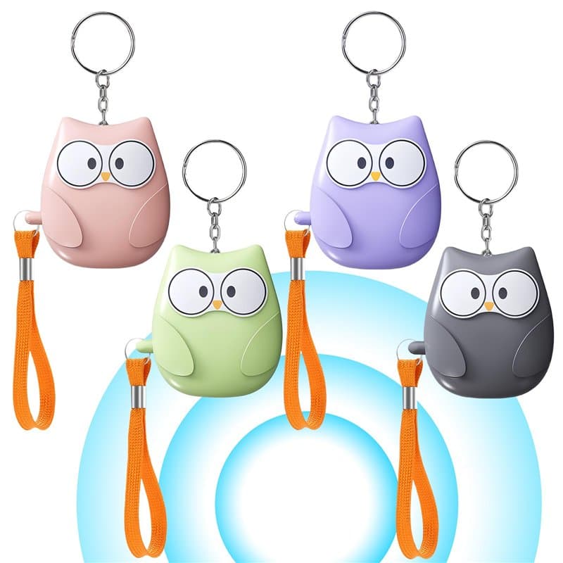Lot de 4 alarmes de poche pour femmes : 130 dB d'autodéfense avec éclairage LED et porte-clés, alarme personnelle pour femmes, e