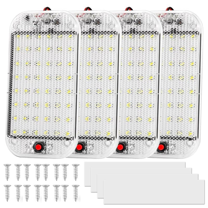 Nizirioo 48 LED Éclairage intérieur de voiture : 4 pièces 12 V – 85 V Éclairage intérieur de voiture avec interrupteur, lumière