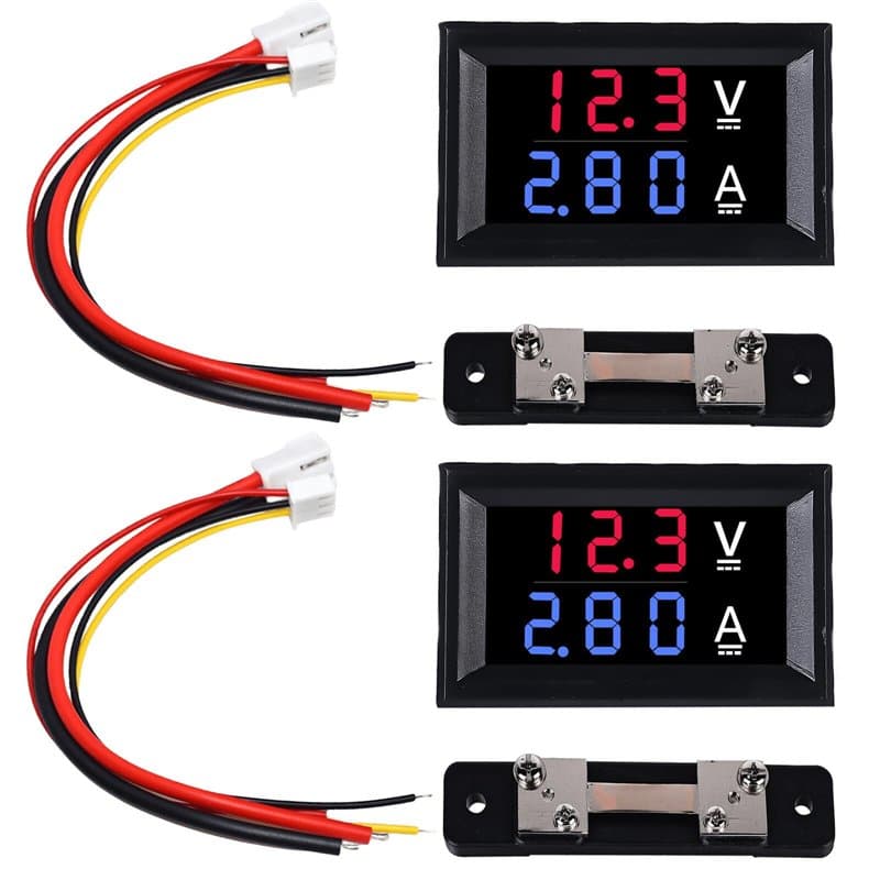 Lot de 2 ampèremètres numériques LED 0,28" DC 0-100 V 50 A avec shunt LED Double affichage de couleur rouge et bleu Détecteur de