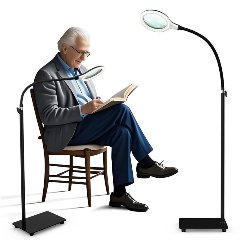 Delixike Loupe avec lumière et support, lampe loupe avec col de cygne flexible, loupe à intensité variable avec 54 LED pour pers
