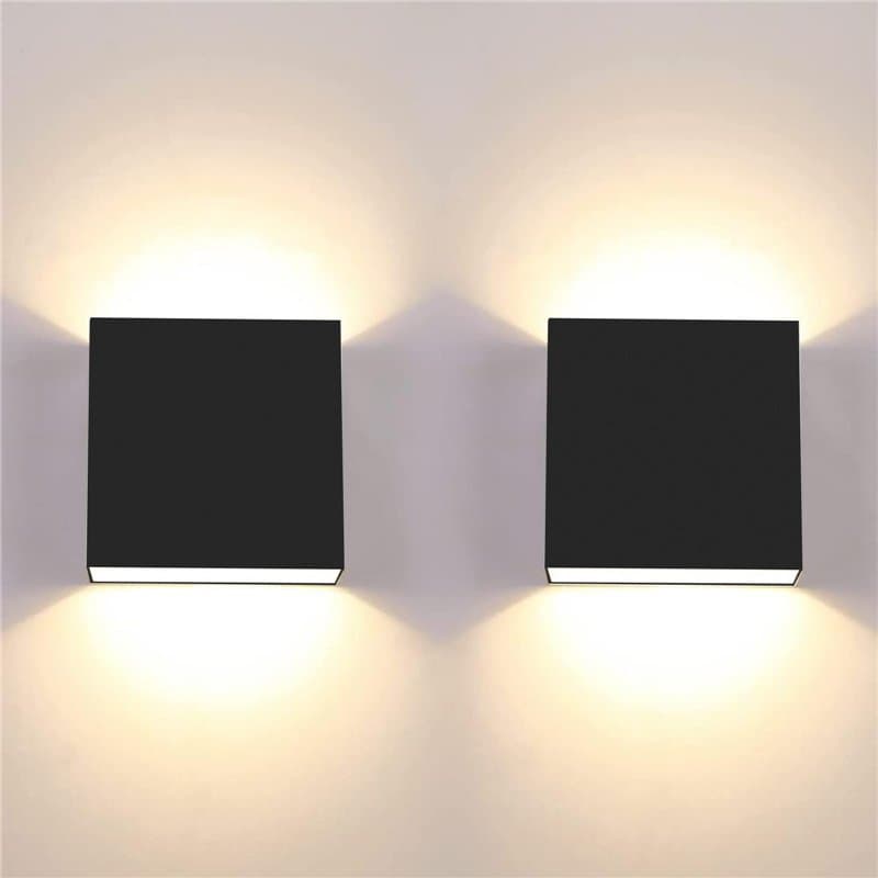 CHEVVY 2Pcs Applique Murale LED 7W Moderne Applique Murale Interieur Lumière Blanche Chaude 3000K Applique Murale Carrée Noir po