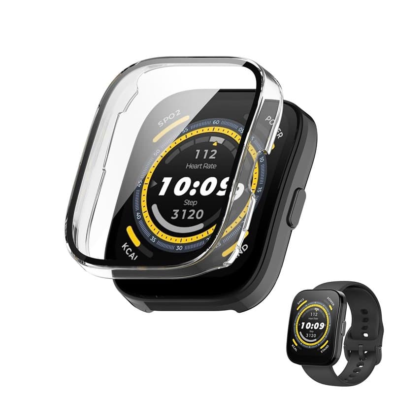 HOMTERN Coque compatible avec AMAZFIT BIP 5, coque transparente en polycarbonate rigide avec film de protection d'écran en verre
