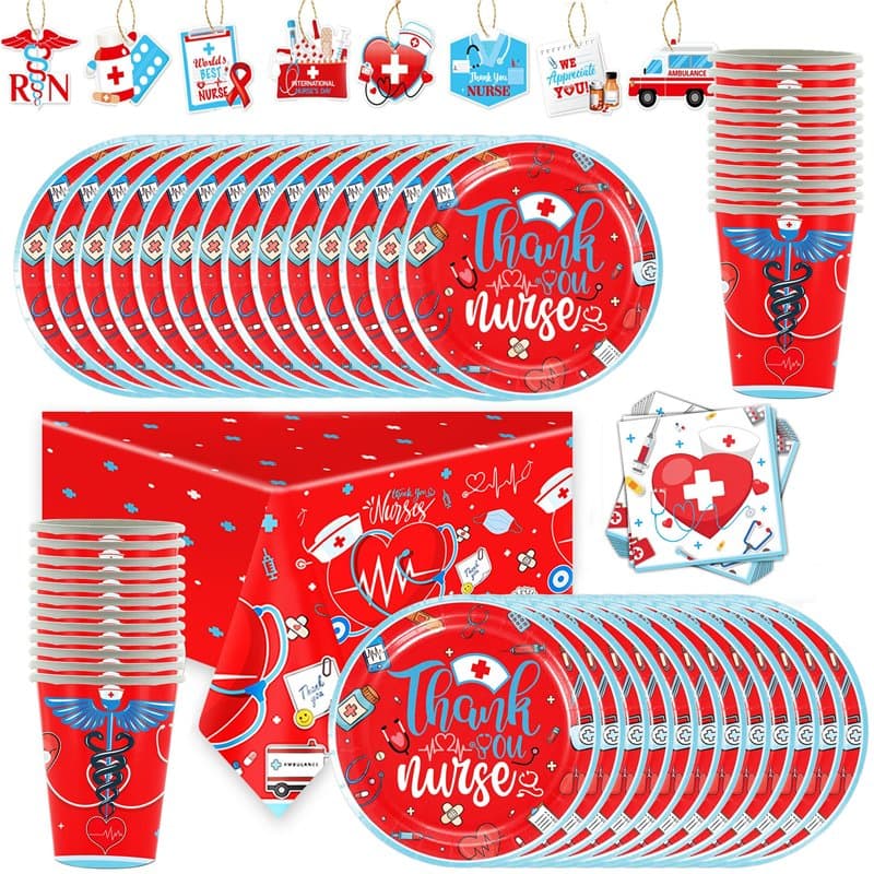 Bonne Fête des Infirmières, Vaisselle de Docteur, Assiettes, Tasses, Serviettes, Nappes et étiquettes Suspendues Décoratives, Ac