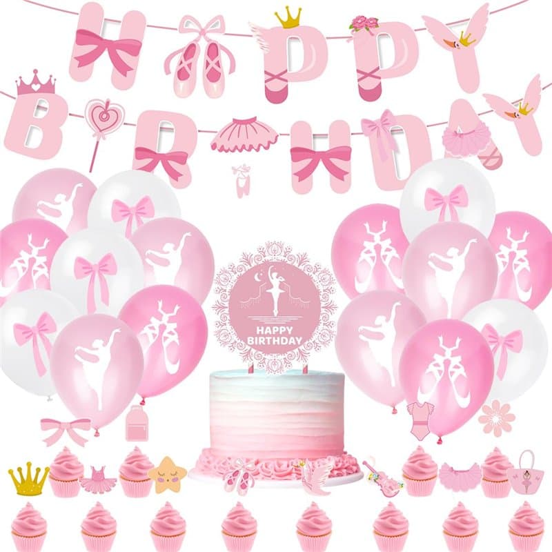 Décoration d'anniversaire Ballerine,Doyomtoy 29 Pièces Ballons de fête Ballerine Cake Toppe pour Fête à Thème Ballerine pour Enf
