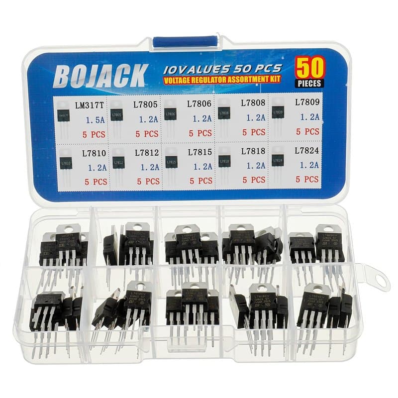 BOJACK LM317 L7805 L7806 L7808 L7809 L7810 L7812 L7815 L7818 L7824 TO-220 Lot de 50 pièces de régulateur de tension positif à co
