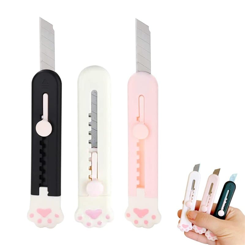 3Pcs Mini Cutter, Couteau Utilitaire RéTractable Portable Patte de Chat, Ouvre-Lettre de Coupe-BoîTe pour le Carton, le Papier,