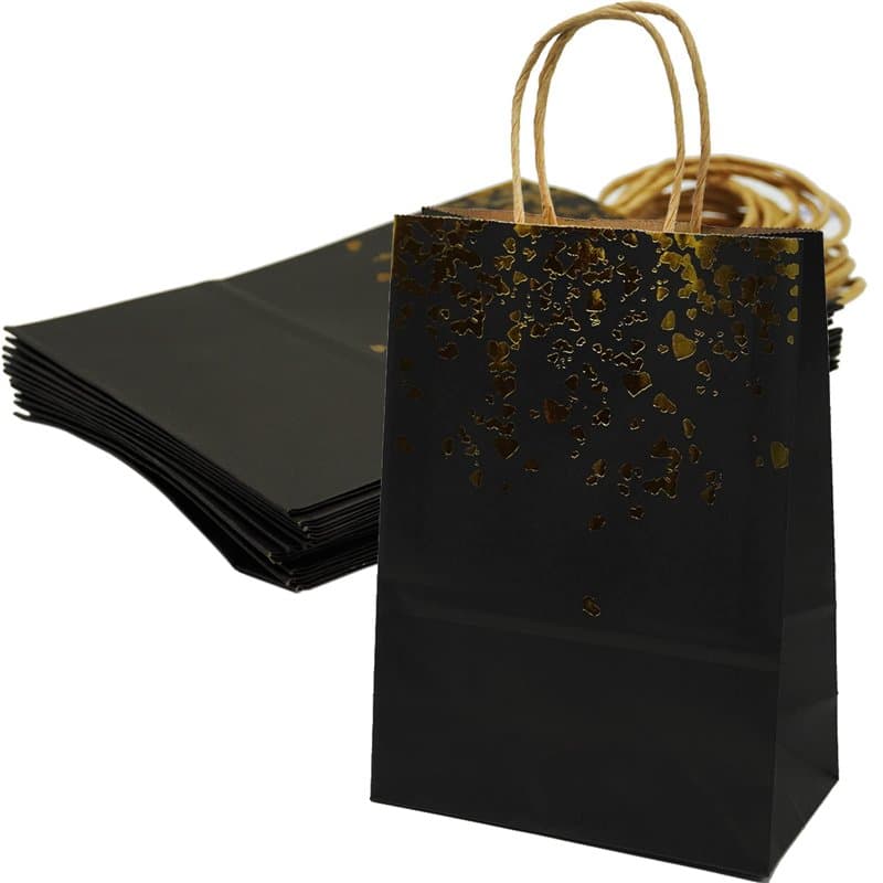Lot de 24 sacs cadeaux en papier kraft avec poignée pour Noël, anniversaire, mariage et fêtes (Noir)