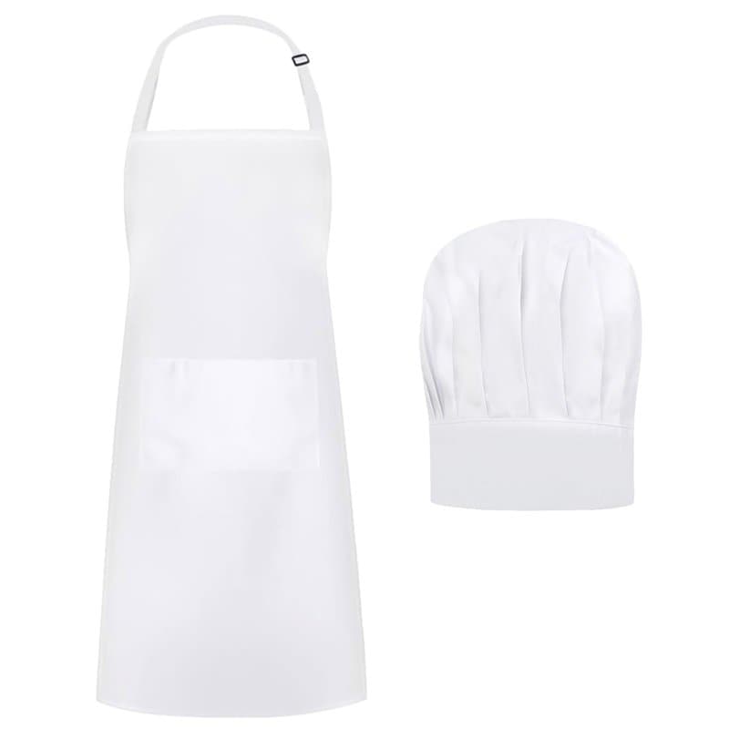 Tablier de Cuisine Toque de Chef, Tablier Blanc Réglable et Chapeau, Tablier Cuisine Homme Tablier Barbecue avec Deux Poches pou